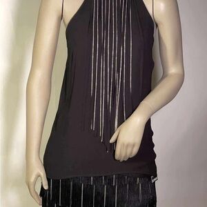 INC International Concepts Black Halter Style Top with Silver Accents